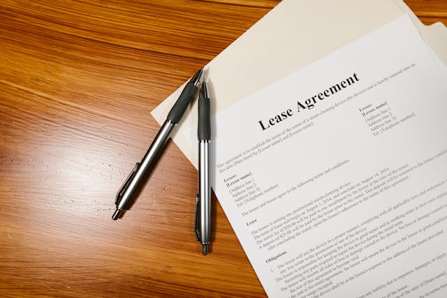 A lease agreement with two pens on top of it